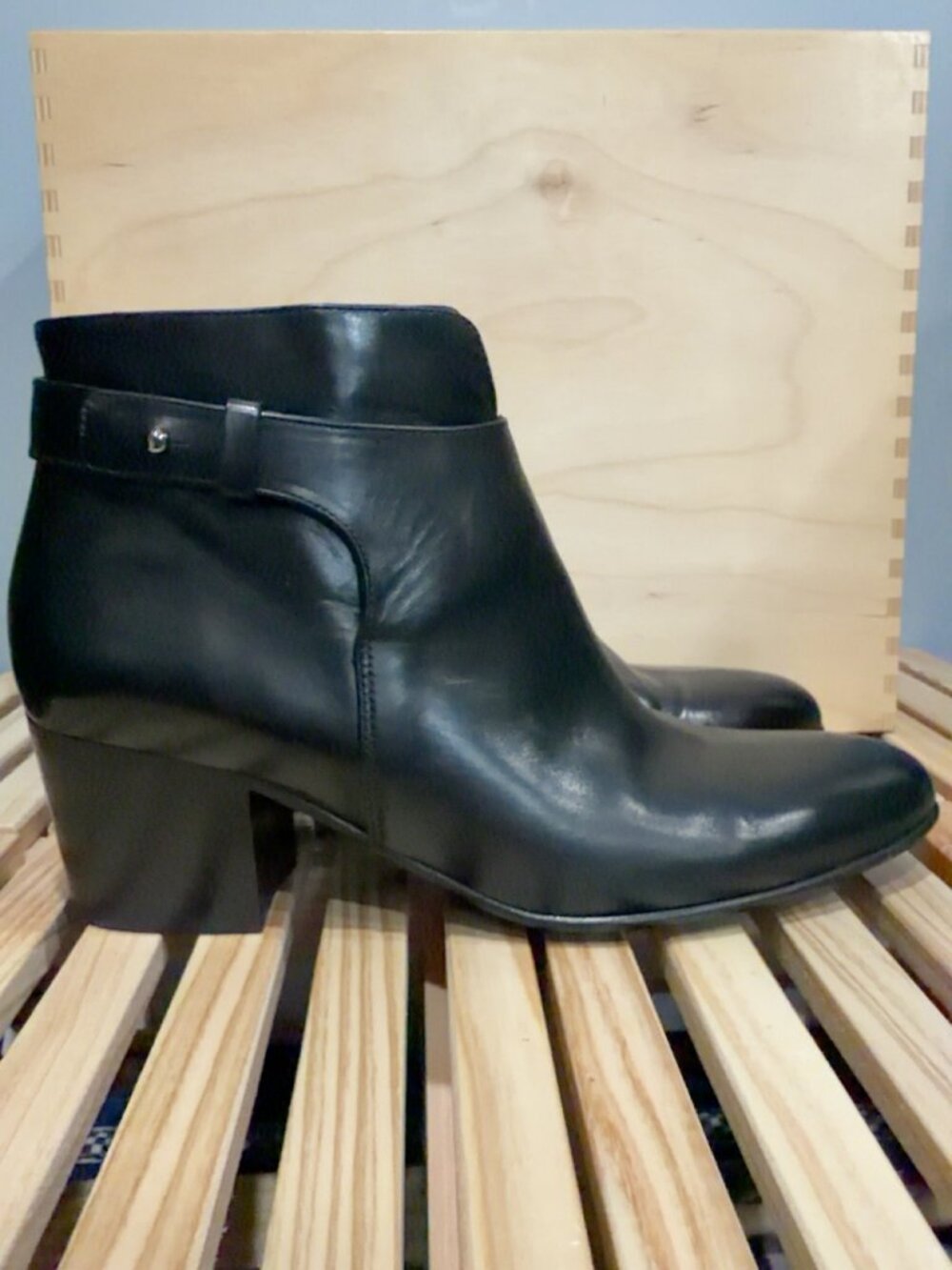 Vince Black Leather Ankle Booties – 2" Block Heel, Size 8.5 M
